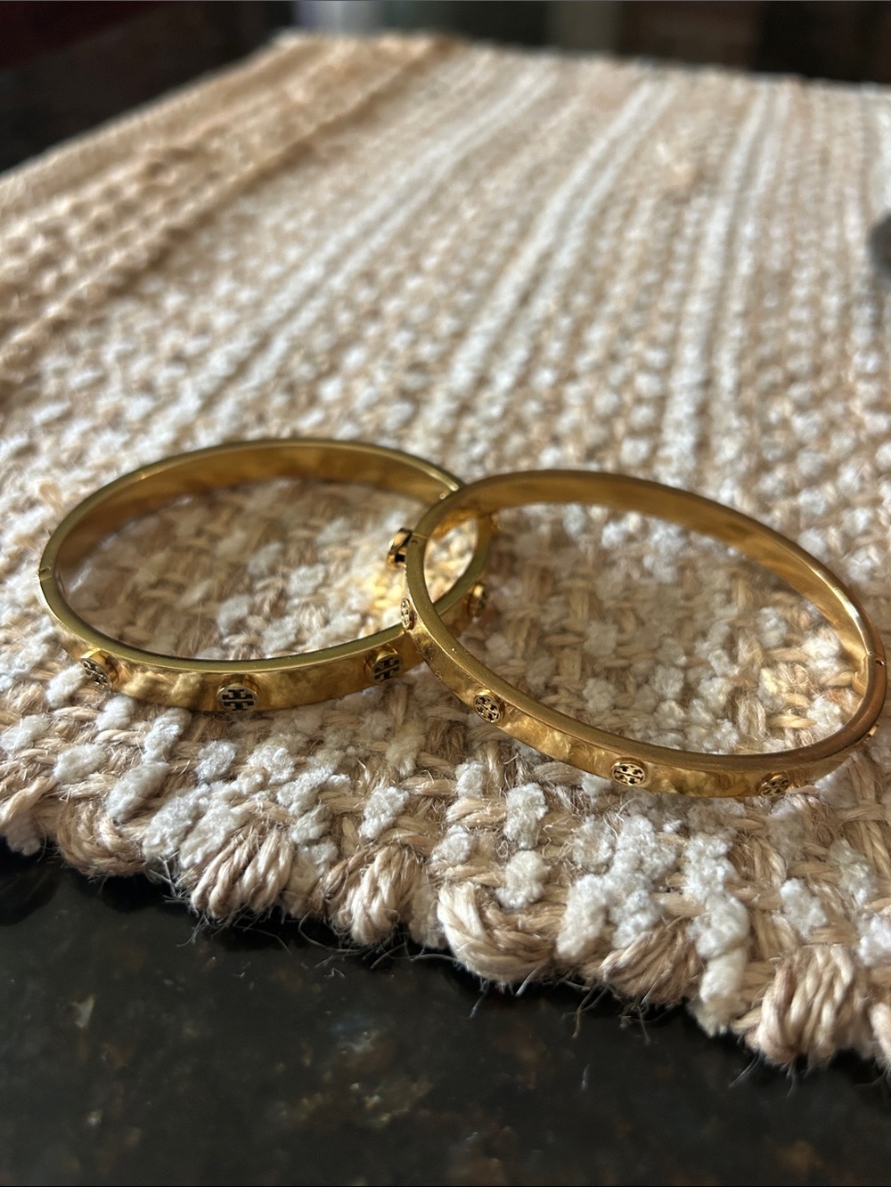 Tory Burch gold hinged bangle bracelets set of 2